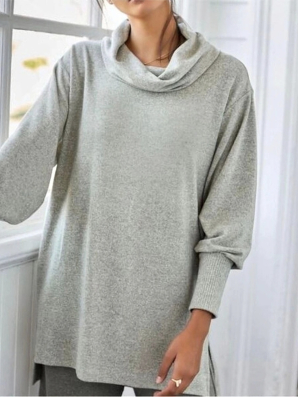 Maeve Anthropologie Cowl Neck Tunic Sweater Moss Green Puff Sleeve S